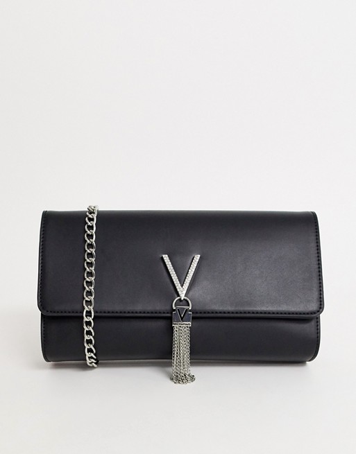 Valentino by Mario Valentino Ranma black foldover clutch bag with diamante logo