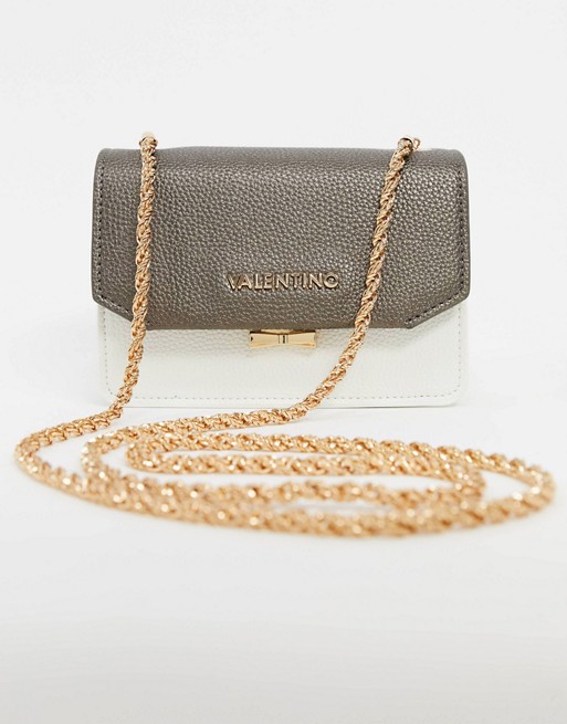 Valentino by Mario Valentino Sfing shoulder bag with contrast flap and chain strap in white