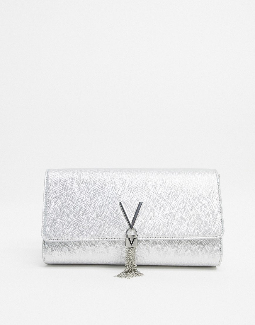 Valentino by mario valentino - sølv clutch taske med foldeflap