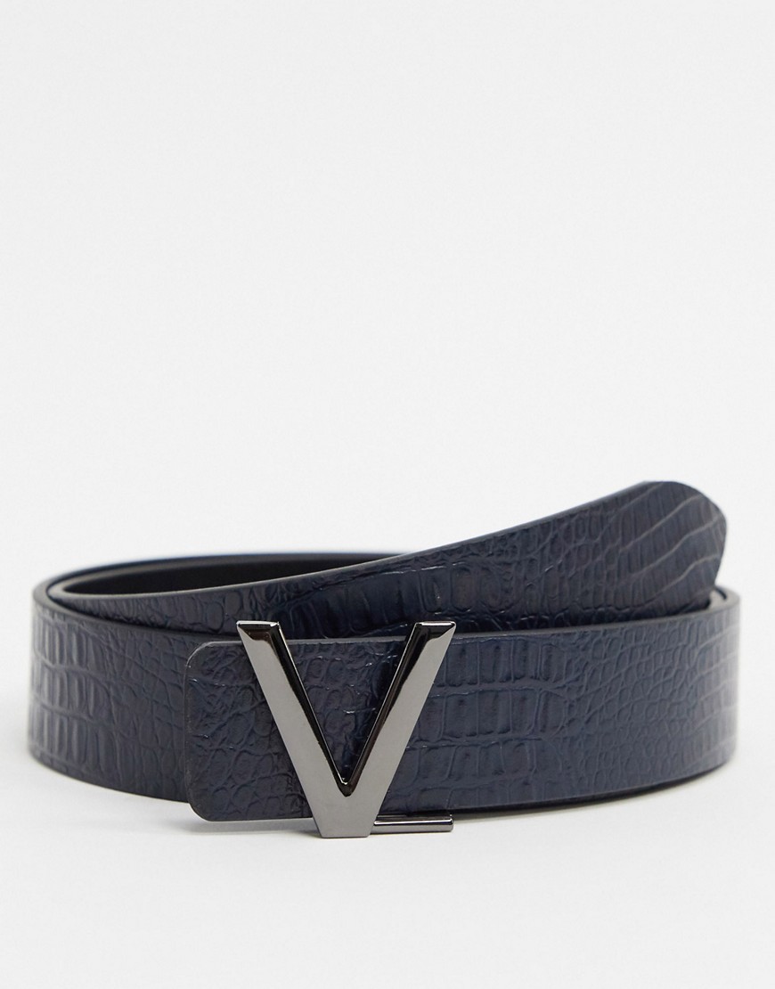 Valentino by Mario Valentino - Victor - Cintura in pelle effetto coccodrillo blu navy