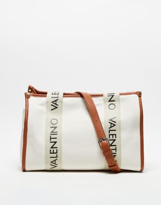 Valentino Bags Valentino candle canvas logo tote bag in tan and cream-White