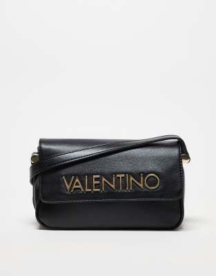 Valentino Bags Valentino Caprice flap crossbody bag with gold logo in black