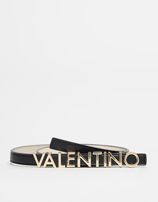 Valentino - Ceinture fine à détail doré - Noir 