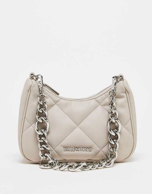 Valentino – Cold – Beige, quiltad axelremsväska med avtagbar kedjerem