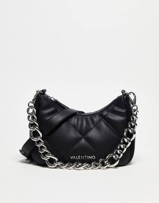 Valentino - Cold - Sort vatteret taske med aftagelig crossbody-kæderem
