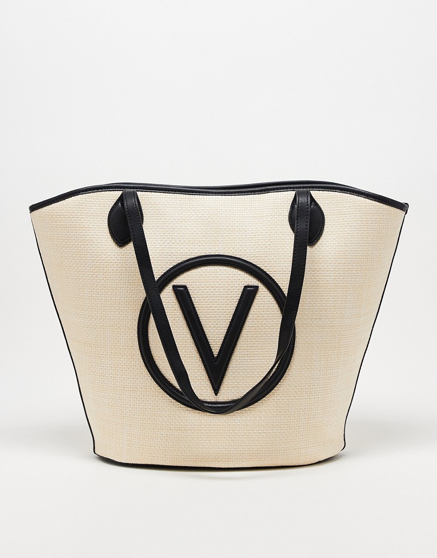 Valentino covent shopper bag with removable pouch in black & natural