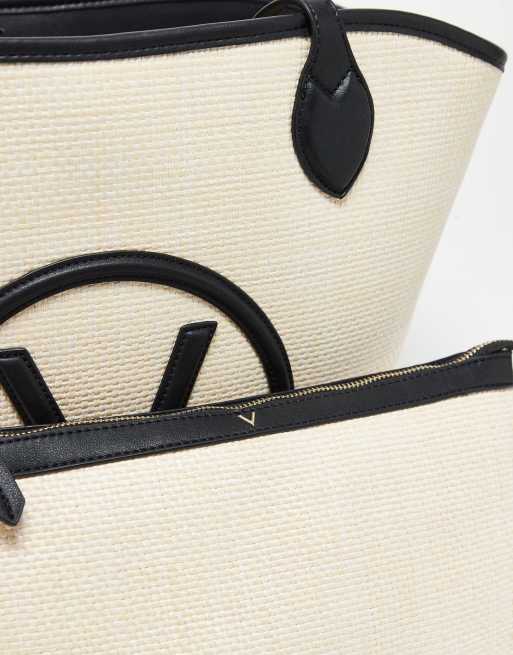 Valentino covent shopper bag with removable pouch in black & natural, 3 of 4