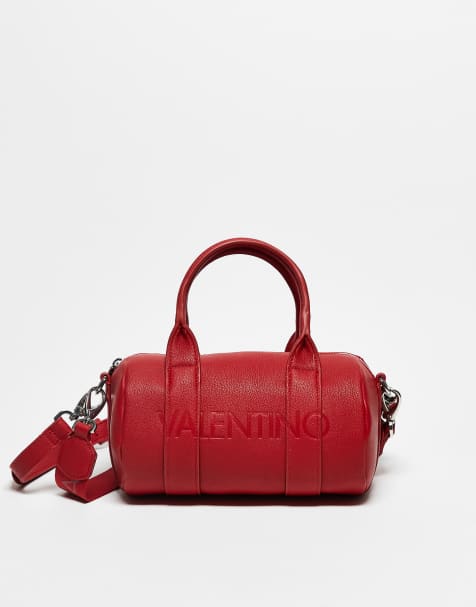 Valentino – Czerwona, baryłkowata torebka crossbody z parcianym paskiem - view 1
