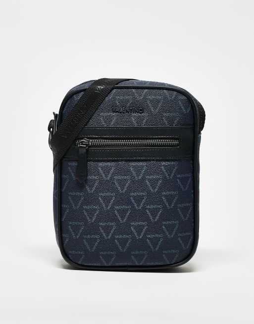 Valentino – Delta – Pilotentasche zum Umhängen in gemustertem Marineblau