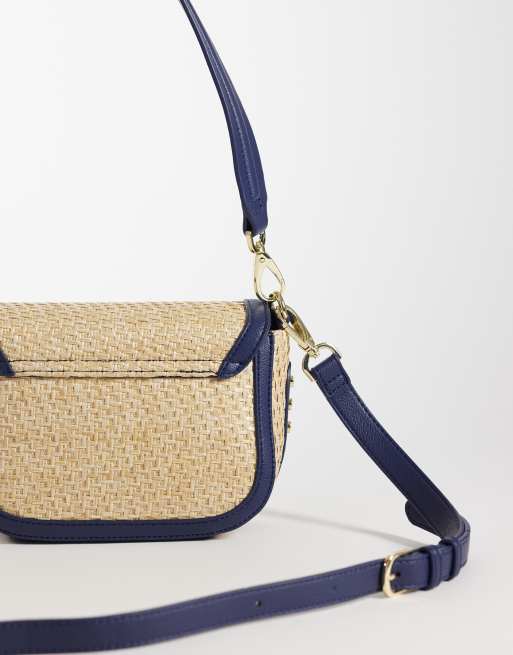 Valentino Demetra raffia flap shoulder bag in cream and navy, 4 of 4