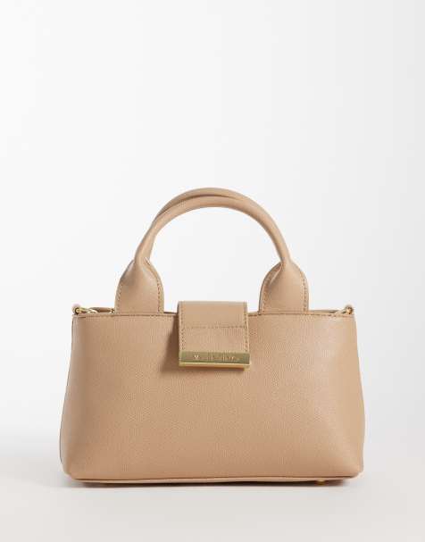 Valentino – Dione Re – Strukturierte Henkeltasche in neutralem Beige - view 1