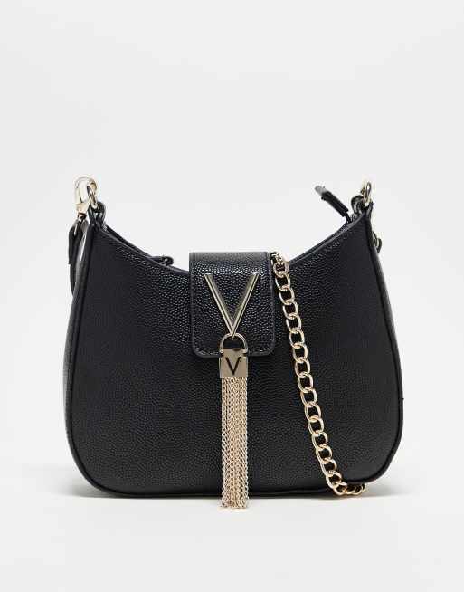 Valentino Divina baguette shoulder bag with tassle detail in black