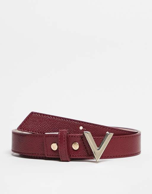 Valentino - Divina - Bordeauxrød bælte med guldfarvet metaldetalje