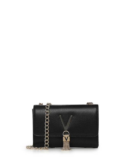 Valentino - Divina - Borsa a tracolla nera con patta e dettaglio di nappa