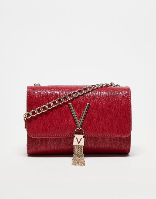 Valentino - Divina - Borsa a tracolla rossa con patta e dettaglio con nappa
