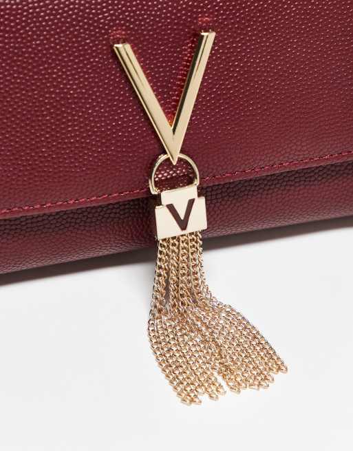 Valentino Divina cross-body flapover bag in burgundy | ASOS