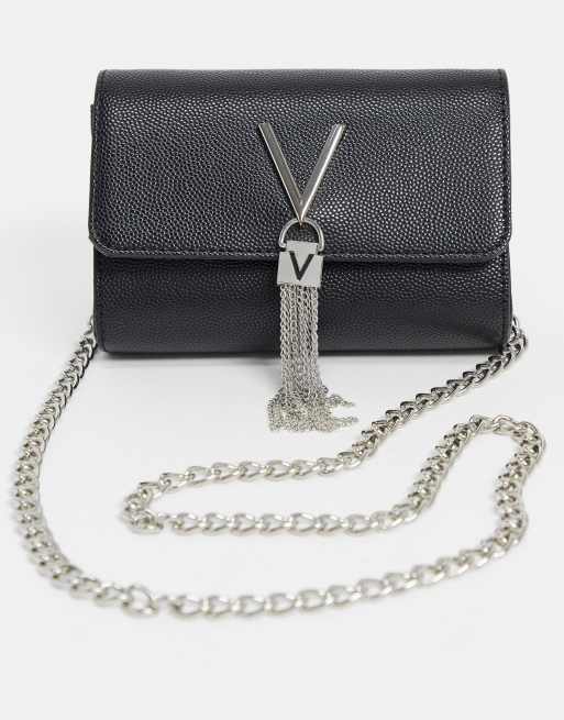 Valentino Divina Crossbody tas met overgevouwen flap en kwastje in zwart