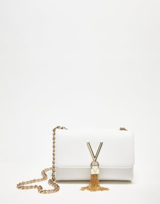 Valentino Bags Valentino Divina foldover tassel detail cross body bag in white