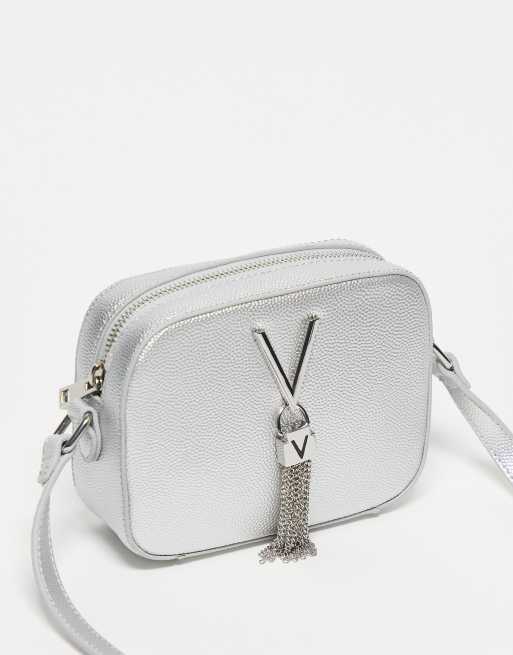 Valentino Divina tassel detail camera cross body bag in silver