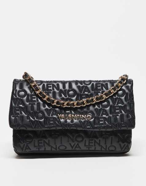 Valentino - Dram - Borsa a tracolla nera con logo ricamato e catenina - view 1