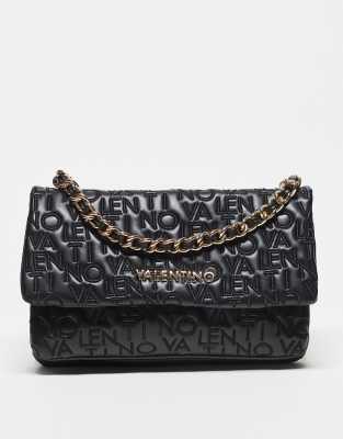 Valentino dram embroidered logo crossbody bag with chain strap in black φωτογραφία