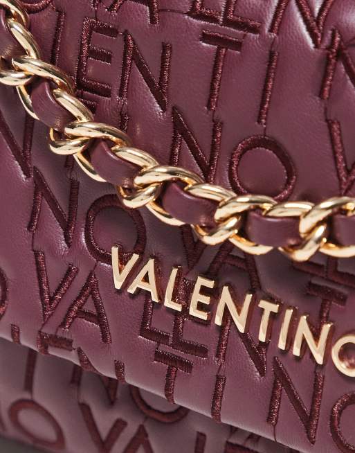 Valentino dram embroidered logo crossbody bag with chain strap in burgundy , 2 of 3
