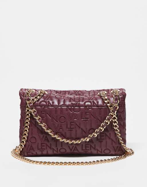 Valentino dram embroidered logo crossbody bag with chain strap in burgundy , 3 of 3