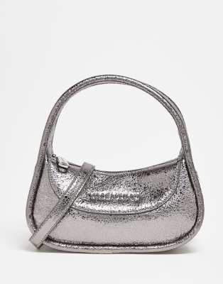Valentino - Elix - Metallic-Tasche mit Griff oben in Stahlgrau/Silber