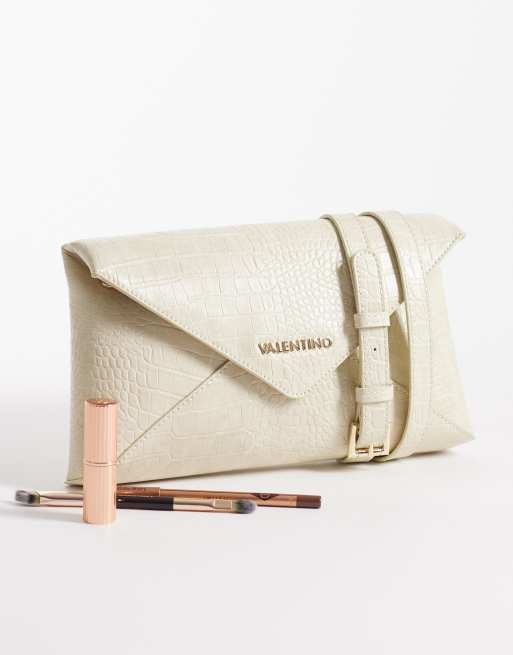 Valentino Emera croc  textured envelope clutch bag with detachable crossbody strap in stone - BEIGE, 2 of 4