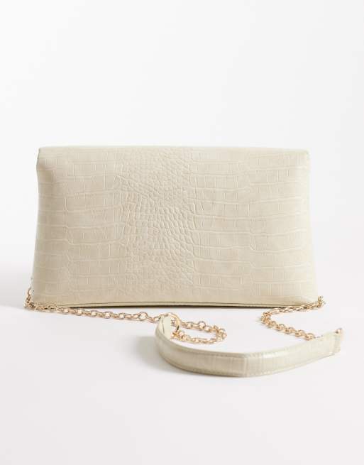 Valentino Emera croc  textured envelope clutch bag with detachable crossbody strap in stone - BEIGE, 3 of 4