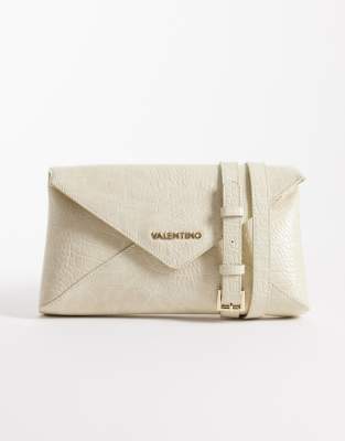 Valentino - Emera - Umschlag-Clutch in Steinbeige mit Kroko-Struktur und abnehmbarem Crossbody-Riemen-Neutral