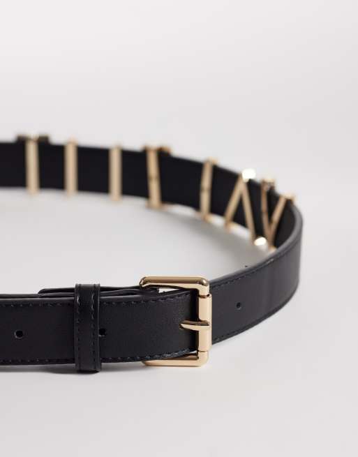 Valentino Emma winter logo belt in black and gold, 3 of 3