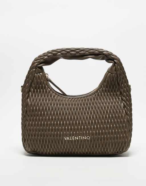 Valentino – Frequency – Szarobrązowa teksturowana torebka do ręki z paskiem crossbody 