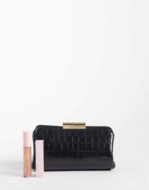 Valentino glace crossbody clutch bag in black croc print, 2 of 4