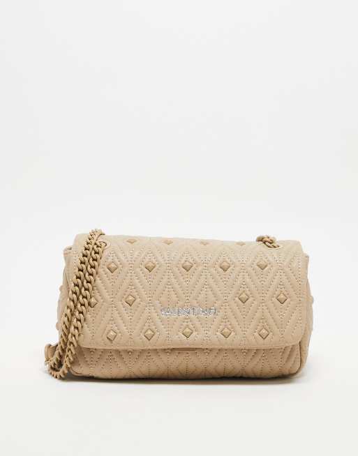 Valentino – Joia – Beżowa torebka crossbody z klapką z ćwiekami