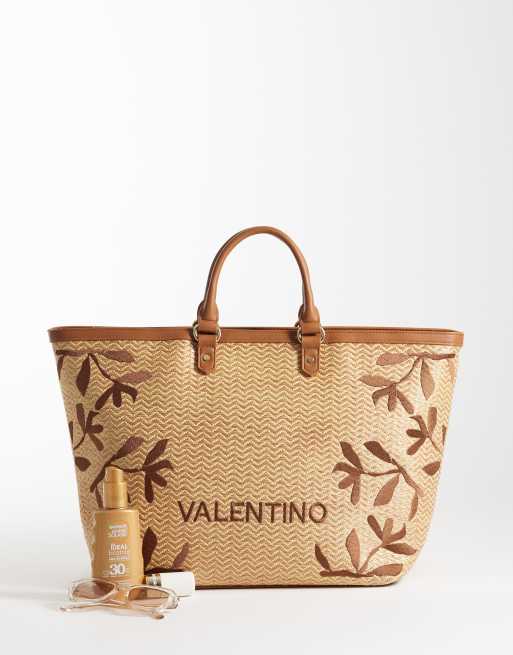 Valentino - Ko Re - Grand cabas en raphia à motif fleuri en relief - Neutre, 2 de 4