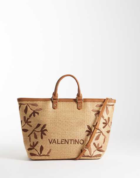 Valentino - Ko Re - Grote tote tas van raffia met bloemen in reliëf in neutraal - view 1