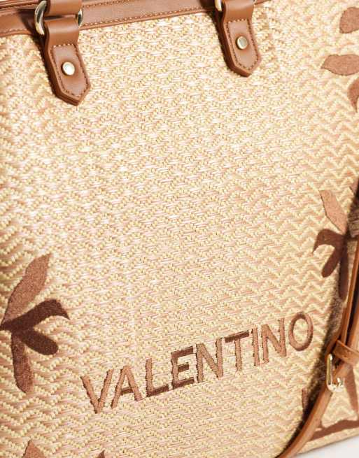 Valentino Ko Re large raffia floral embossed tote bag in neutral, 3 of 4