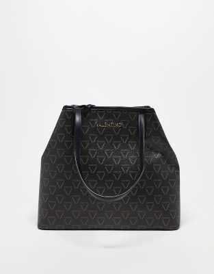 Valentino - Lady - Shopper-Tragetasche in Schwarz mit Monogrammmuster und Innentasche