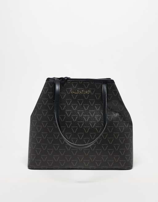Valentino - Lady - Sort tote-shoppertaske med monogram-print og indvendig poselomme