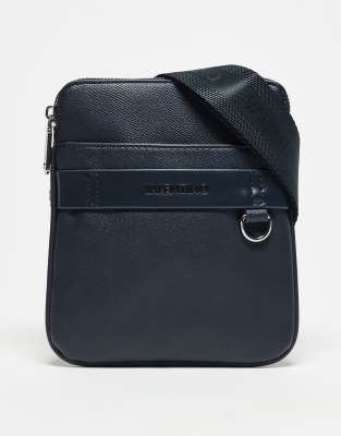 Borsa A Spalla Donna AMBRA In Vera Pelle Rigida Saffiano, Modello Shopping, Colore BLU, SANTINI, Made In Italy | BORSE A SPALLA IN PELLE | Emporium Italy