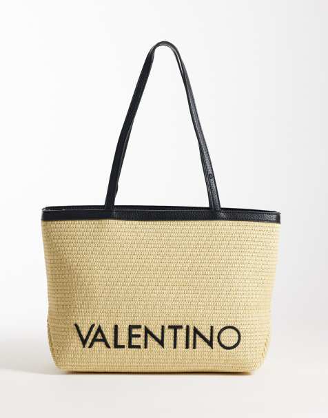 Valentino Maiam 2 in one raffia tote bag and pouch in neutral and black - BLACK - view 1