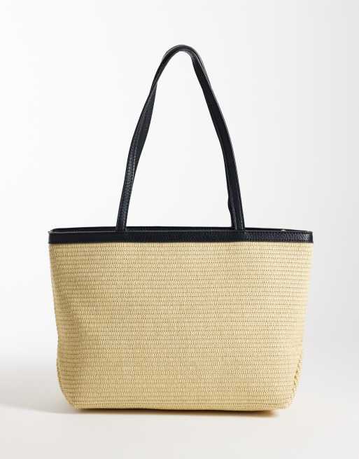 Valentino Maiam 2 in one raffia tote bag and pouch in neutral and black , 4 of 4