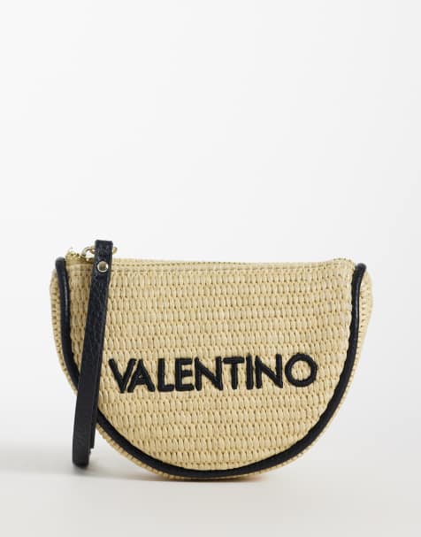 Valentino – Maiam – Beige, svart och liten kuvertväska i raffia - view 1