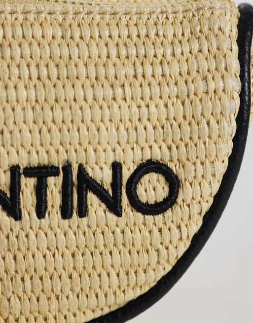 Valentino – Maiam – Beige, svart och liten kuvertväska i raffia , 3 av 4