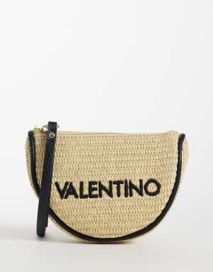 Valentino Maiam mini raffia clutch bag in neutral and black