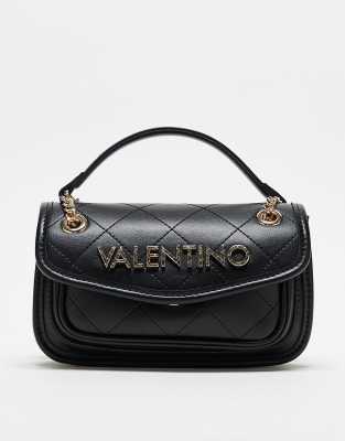 Valentino mansion quilted crossbody flap bag with chain strap in black