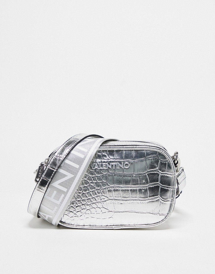 Valentino miramar camera bag in silver croc