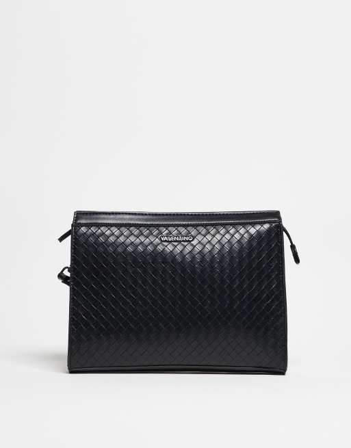 Valentino mohegan woven detail clutch bag in black 