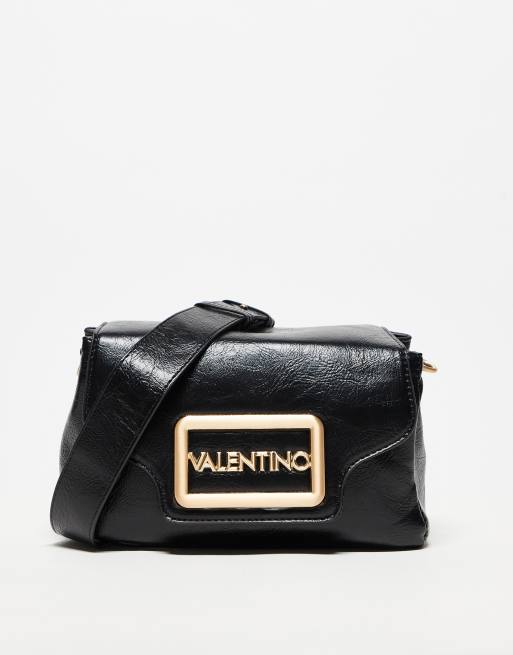 Valentino – Moni – Czarna torebka crossbody z klapką i parcianym paskiem 
